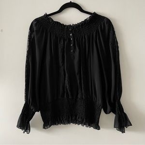 Le Chateau black long sleeve sheer shirt top size medium elastic waist and cuffs